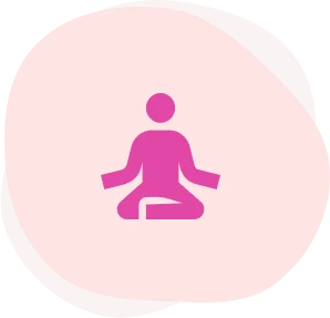 A pink icon of a person sitting in the lotus position.