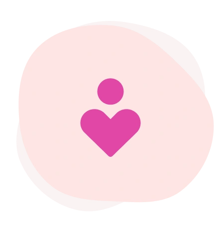 Simple pink heart icon with a dot above, centered on a light pink background.